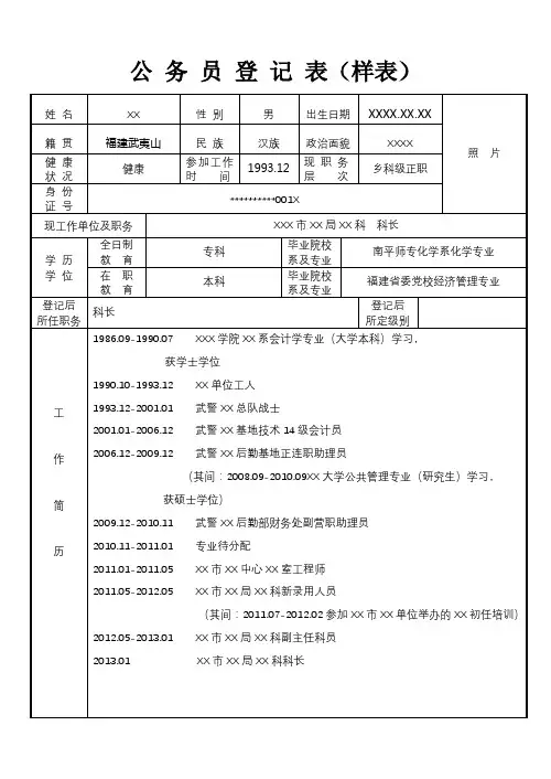 公务员登记表(样表)【模板】