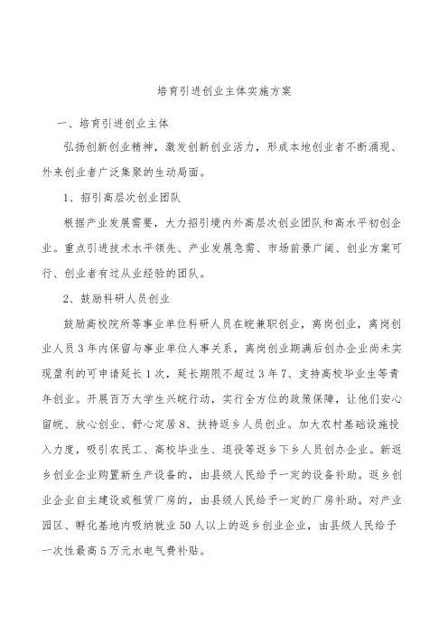 培育引进创业主体实施方案
