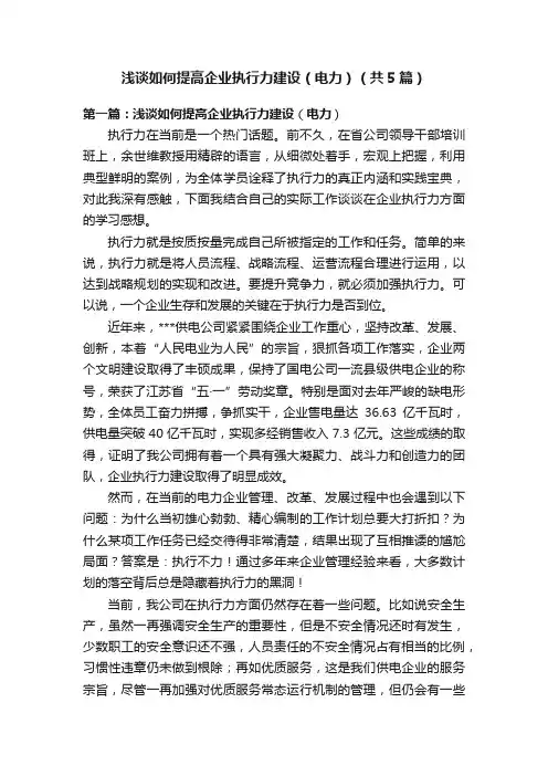 浅谈如何提高企业执行力建设（电力）（共5篇）