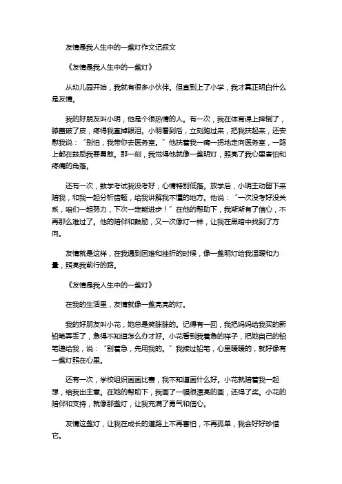 友情是我人生中的一盏灯作文记叙文