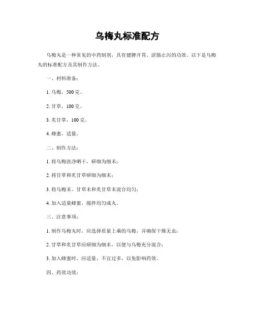 乌梅丸标准配方