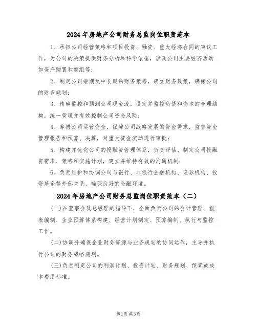 2024年房地产公司财务总监岗位职责范本（三篇）