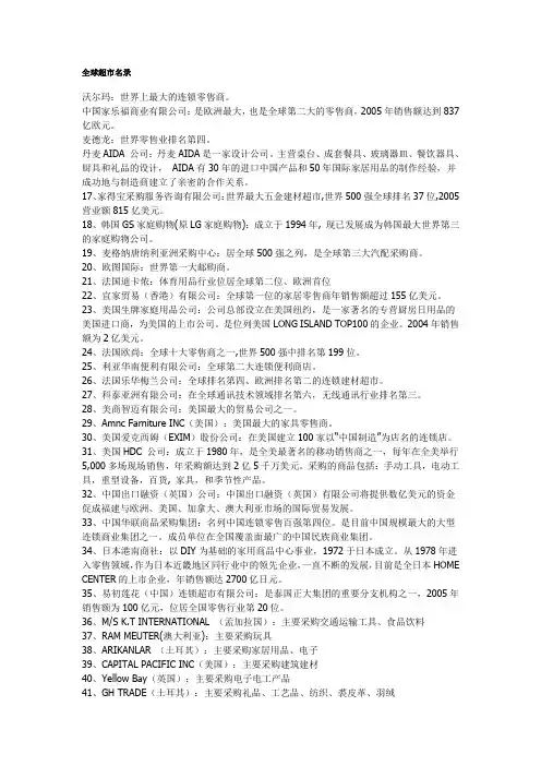 全球超市名录