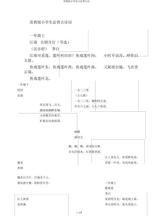 苏教版小学语文必背古诗