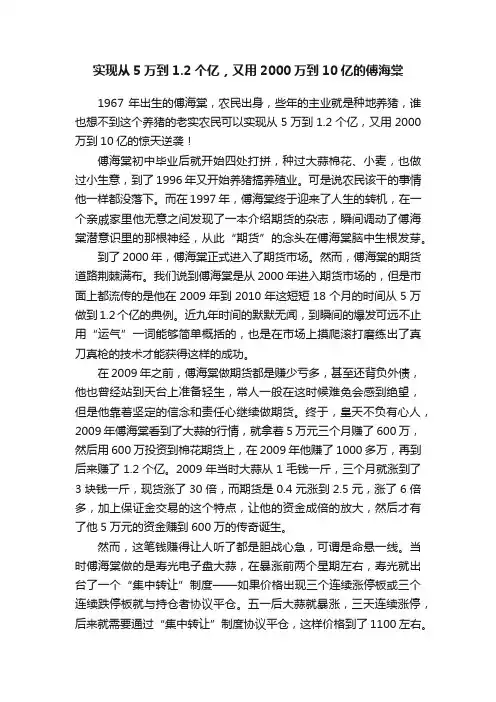 实现从5万到1.2个亿，又用2000万到10亿的傅海棠