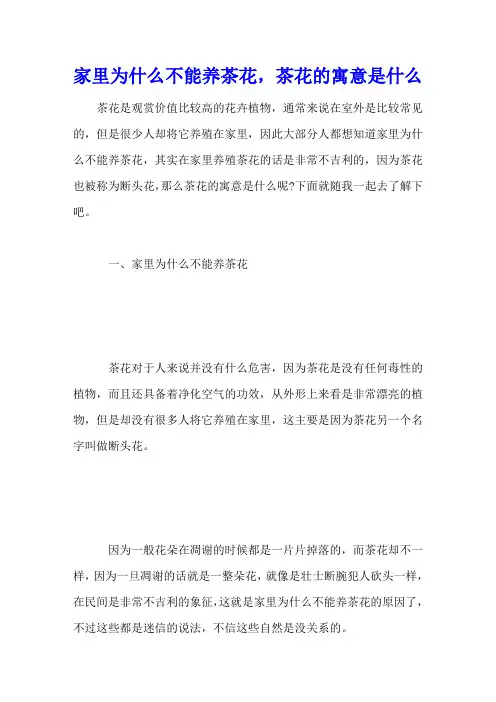 家里为什么不能养茶花,茶花的寓意是什么