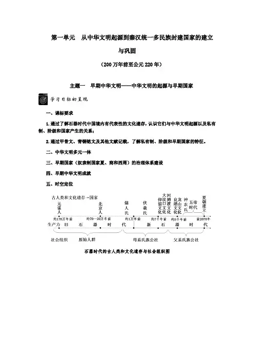 第1课：中华文明的起源与早期国家+讲义 高一统编版2019必修中外历史纲要上册