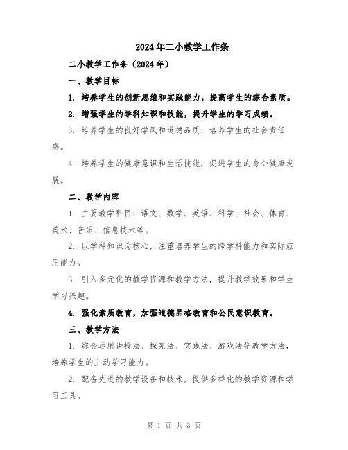 2024年二小教学工作条