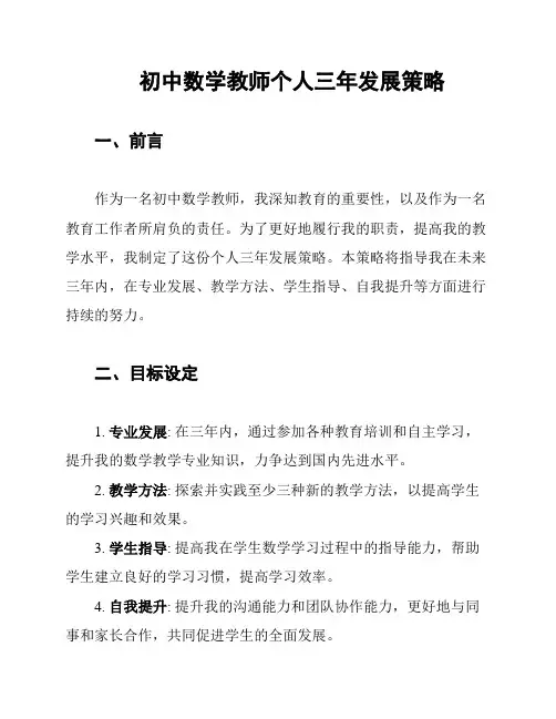初中数学教师个人三年发展策略