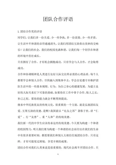 团队合作评语