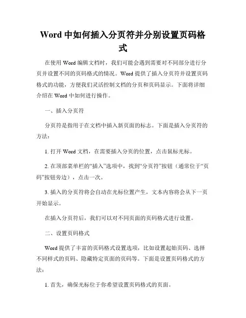 Word中如何插入分页符并分别设置页码格式
