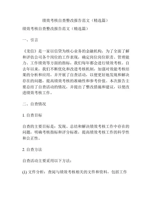 绩效考核自查整改报告范文(精选篇)
