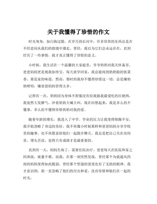 关于我懂得了珍惜的作文