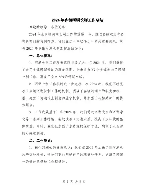 2024年乡镇河湖长制工作总结
