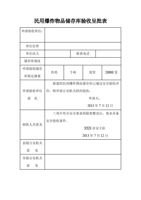民用爆炸物品储存库验收呈批表1