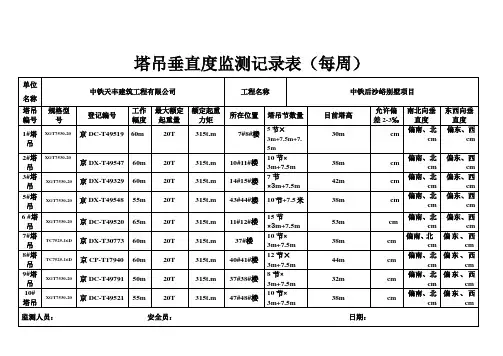 塔吊垂直度监测记录表