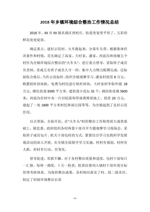 2018年乡镇环境综合整治工作情况总结