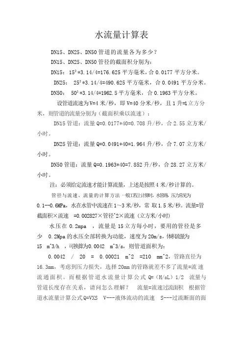 水管水流量及计算