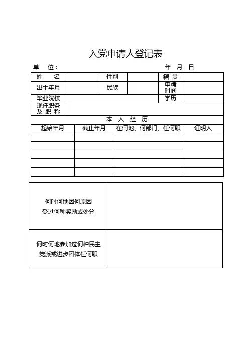 发展党员相关样式表格大汇总