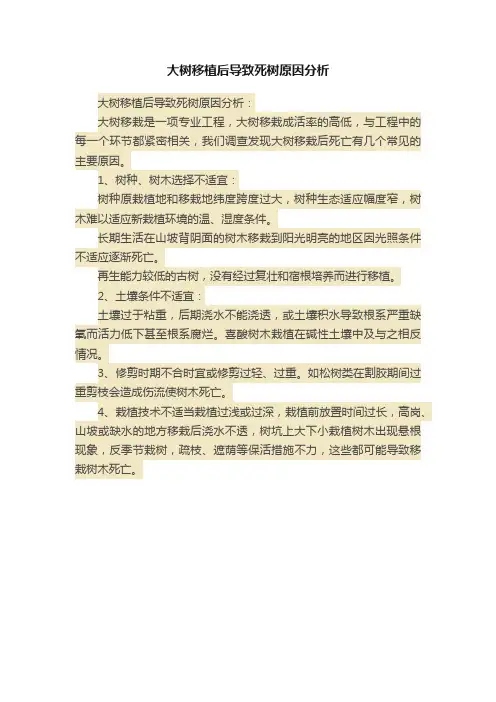 大树移植后导致死树原因分析