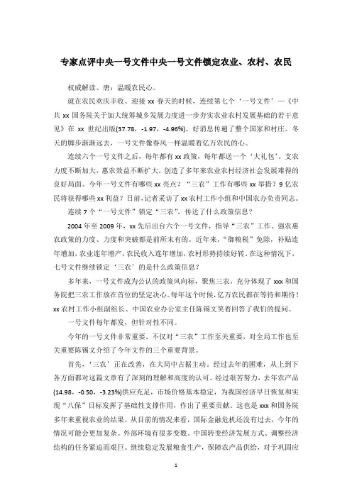 专家点评中央一号文件中央一号文件锁定农业、农村、农民