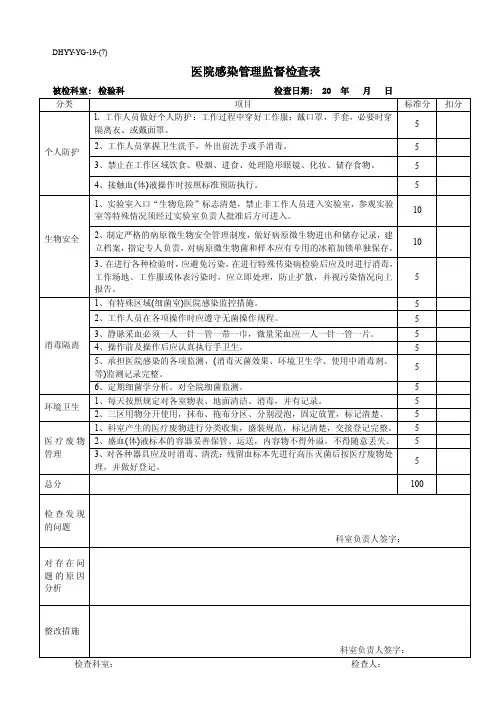 检验科医院感染督导记录