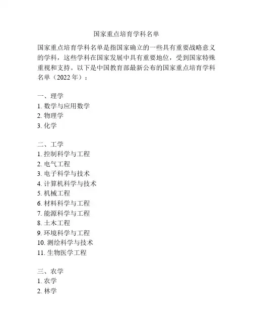 国家重点培育学科名单