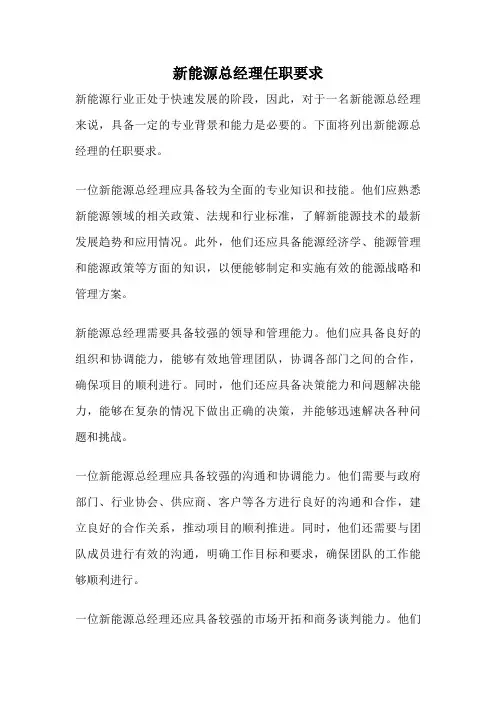 新能源总经理任职要求