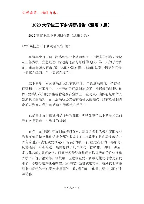 2023大学生三下乡调研报告(通用3篇)