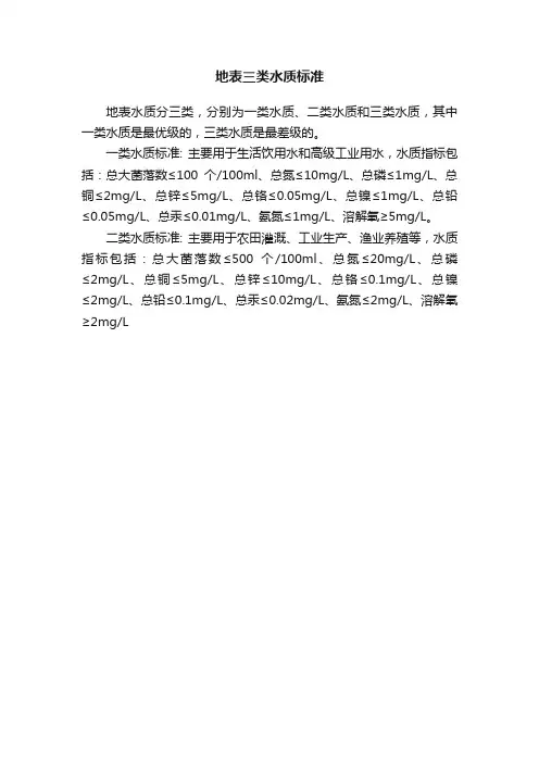 地表三类水质标准