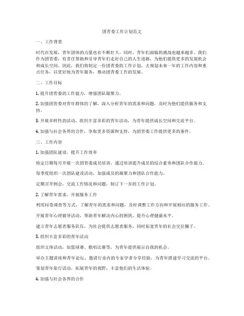 团青委工作计划范文