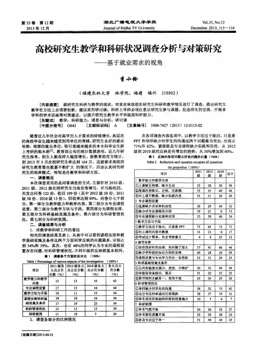 高校研究生教学和科研状况调查分析与对策研究——基于就业需求的视角