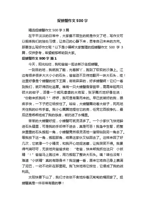精选捉螃蟹作文500字3篇