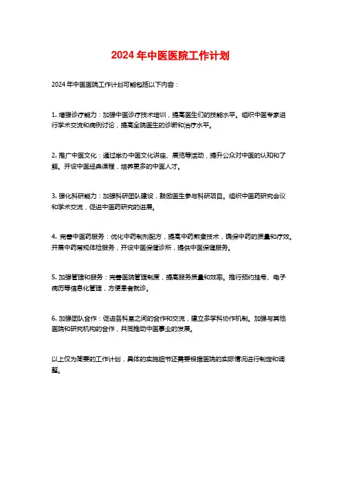 2024年中医医院工作计划