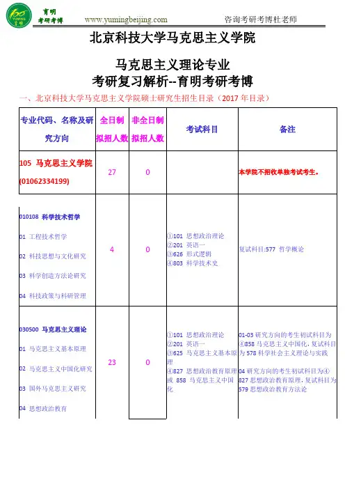 北京科技大学马院马克思主义理论专业考研参考书、备考指导、复习真题