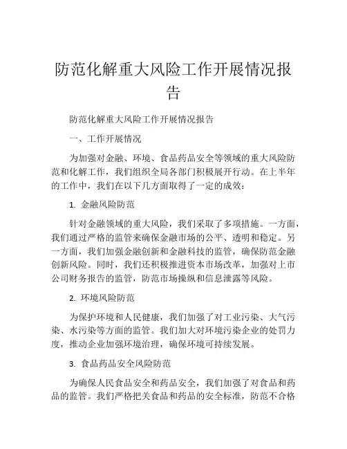 防范化解重大风险工作开展情况报告