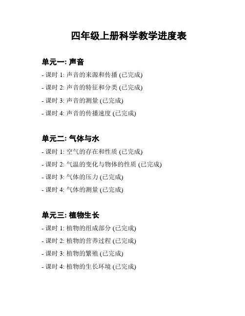 四年级上册科学教学进度表