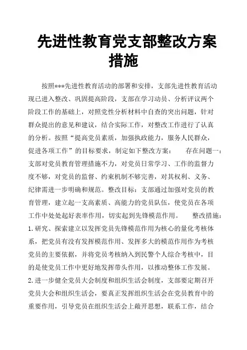 先进性教育党支部整改方案措施