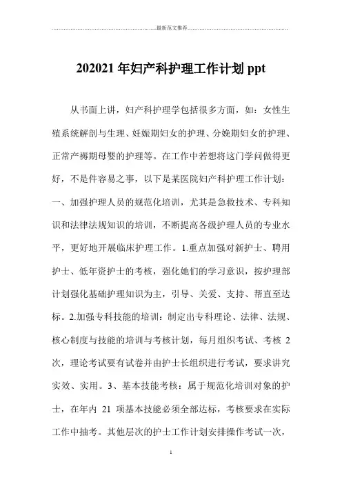 妇产科护理精品工作计划ppt