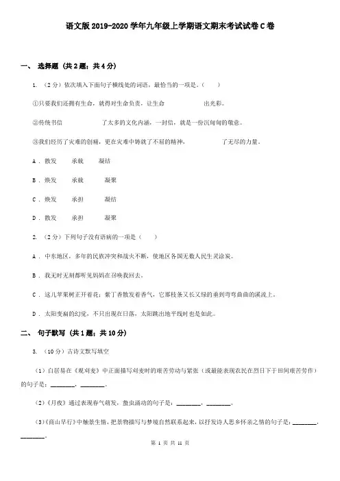 语文版2019-2020学年九年级上学期语文期末考试试卷C卷