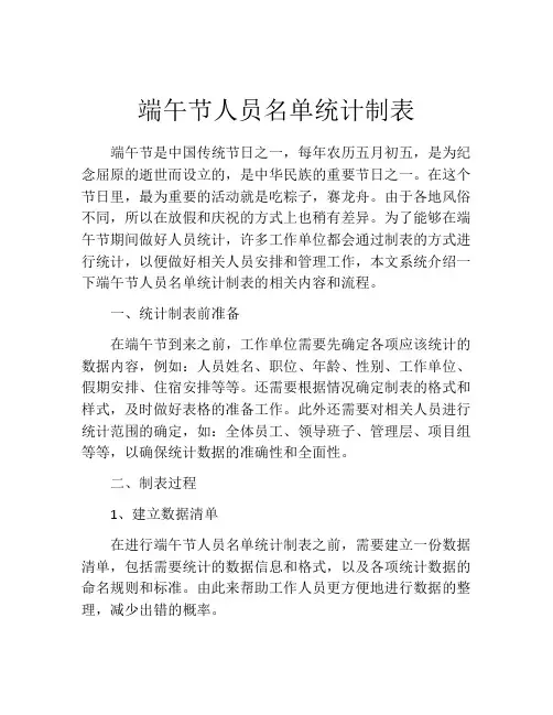 端午节人员名单统计制表