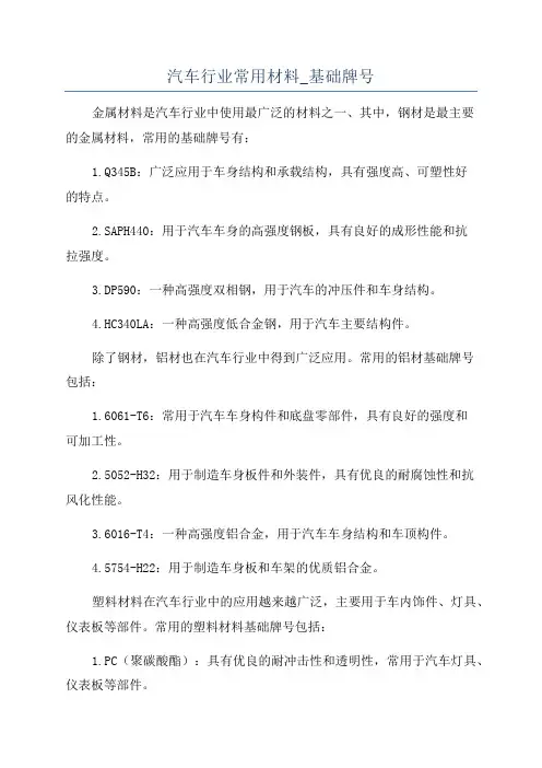 汽车行业常用材料_基础牌号