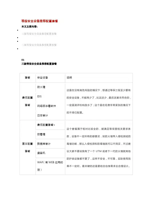 等保安全设备推荐配置套餐