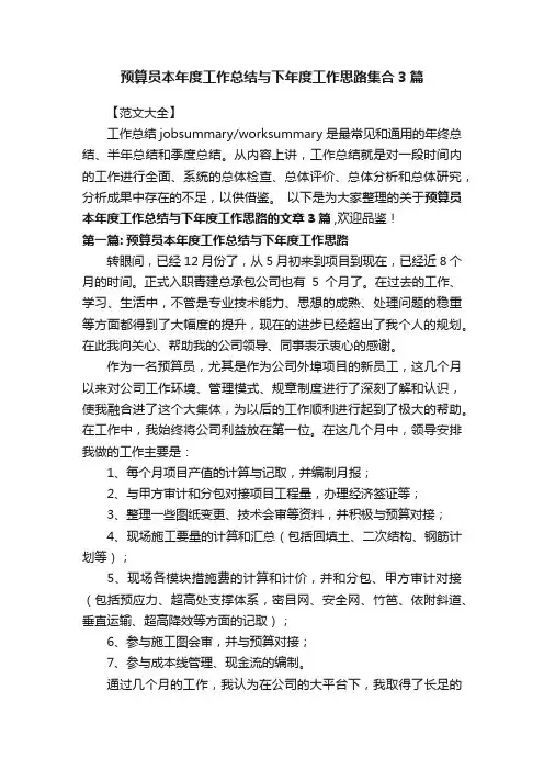 预算员本年度工作总结与下年度工作思路集合3篇