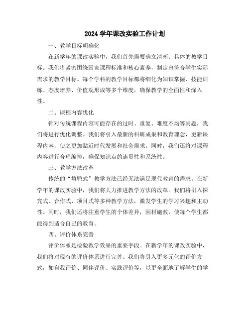 2024学年课改实验工作计划