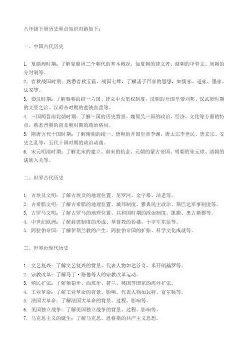 八年级下册历史重点知识归纳