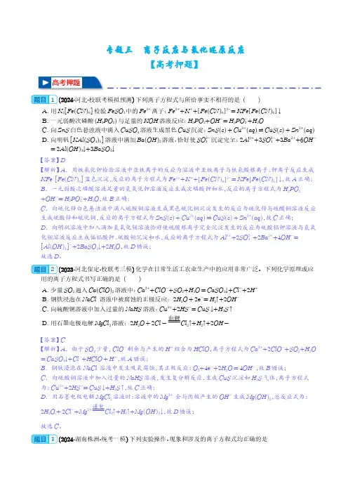 【押题】离子反应与氧化还原反应--2024年新高考化学(解析版)