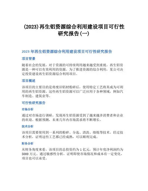 (2023)再生铝资源综合利用建设项目可行性研究报告(一)