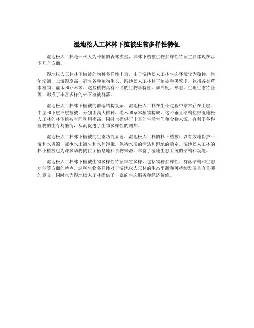 湿地松人工林林下植被生物多样性特征