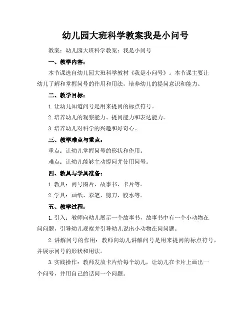 幼儿园大班科学教案我是小问号